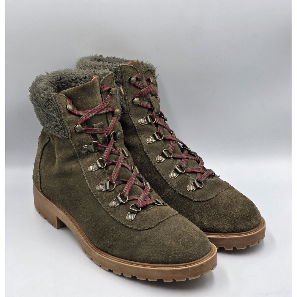 Dingo Women's Leather Combat Boots Size 10M Olive Green Lace Up Faux Fur